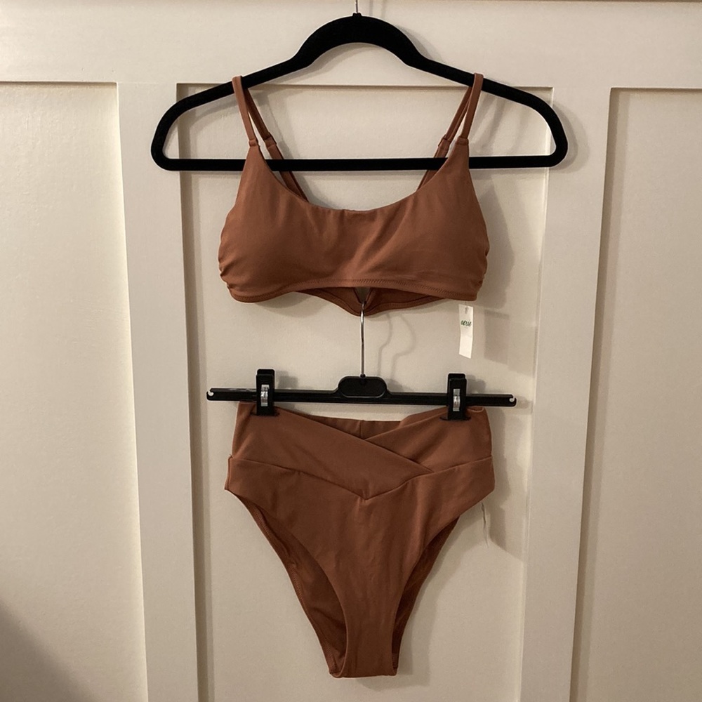 BRAND NEW aerie high waist brown/tan bikini set